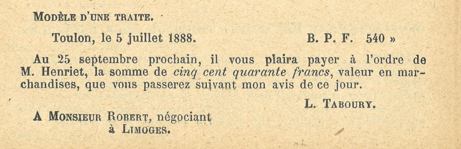 Chapitre 76, page 264, Modèle d'une traite
